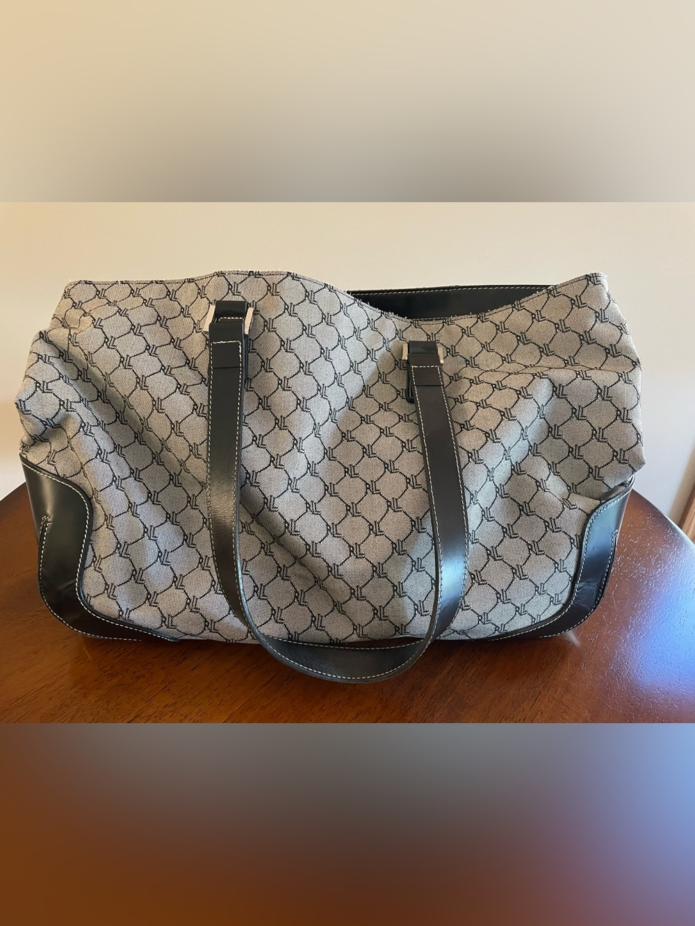 Lauren Ralph Lauren Signature RL Large Tote Bag- Gray and Black, Like New